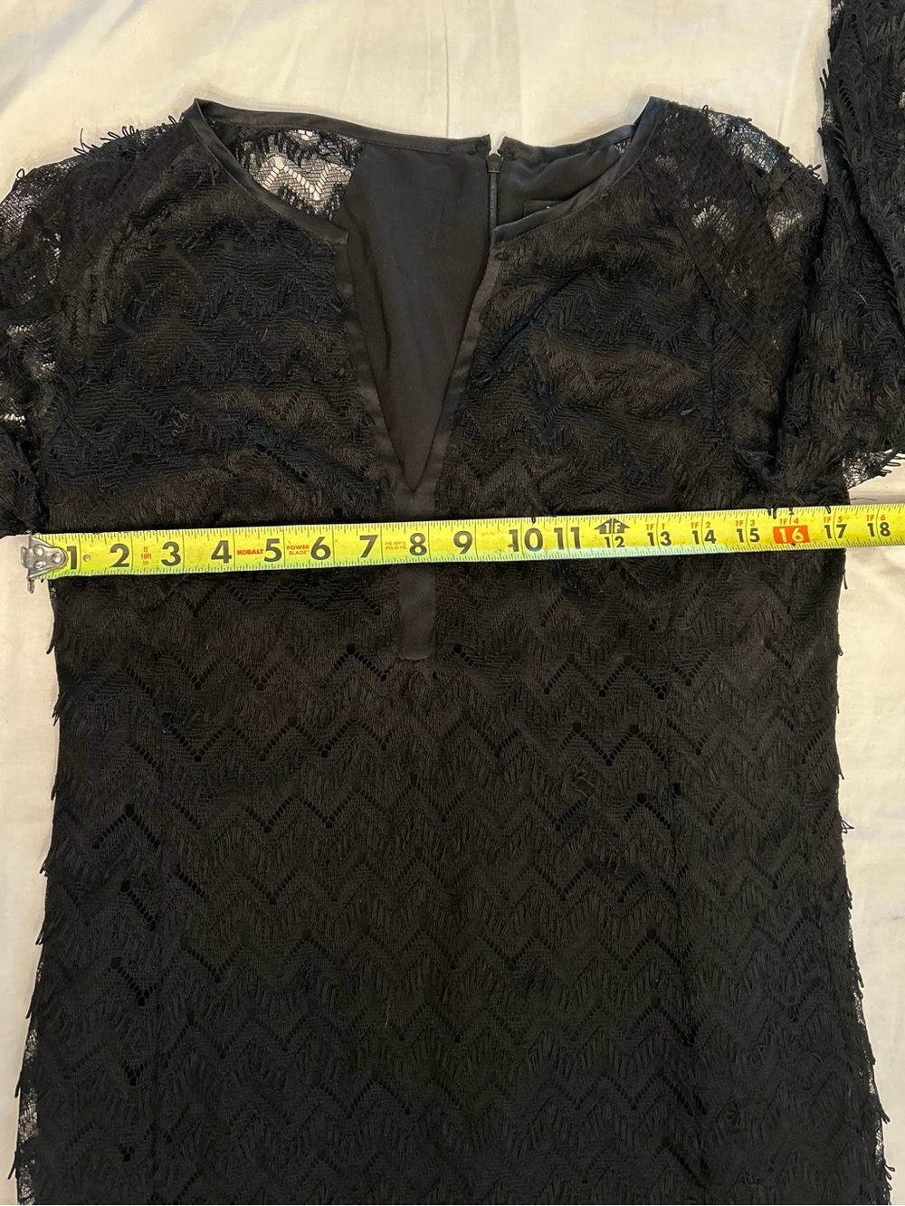 Nanette Lepore Black Chevron Lace Mini Dress Size M Bell Sleeve - Picture 8 of 10